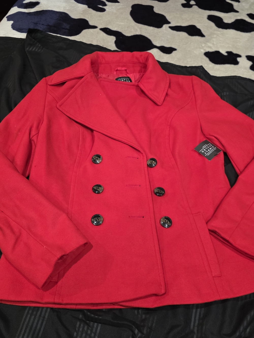 Simply Styled Red Double-Breasted Peacoat
